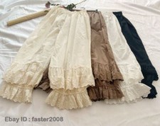 Women Bloomers Pants Trousers Layered Lace Trim Ruffle Loose Casual Retro