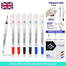 6 Pcs Twin Tip Deep Hole Marker Set - Waterproof Permanent Pens for Carpenters