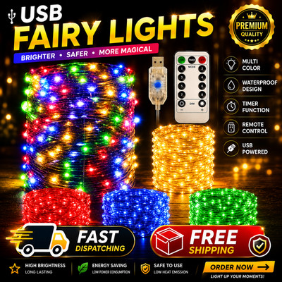 USB Fairy Lights LED String 5M 10M 20M 30M Remote 8 Modes Warm White RGB