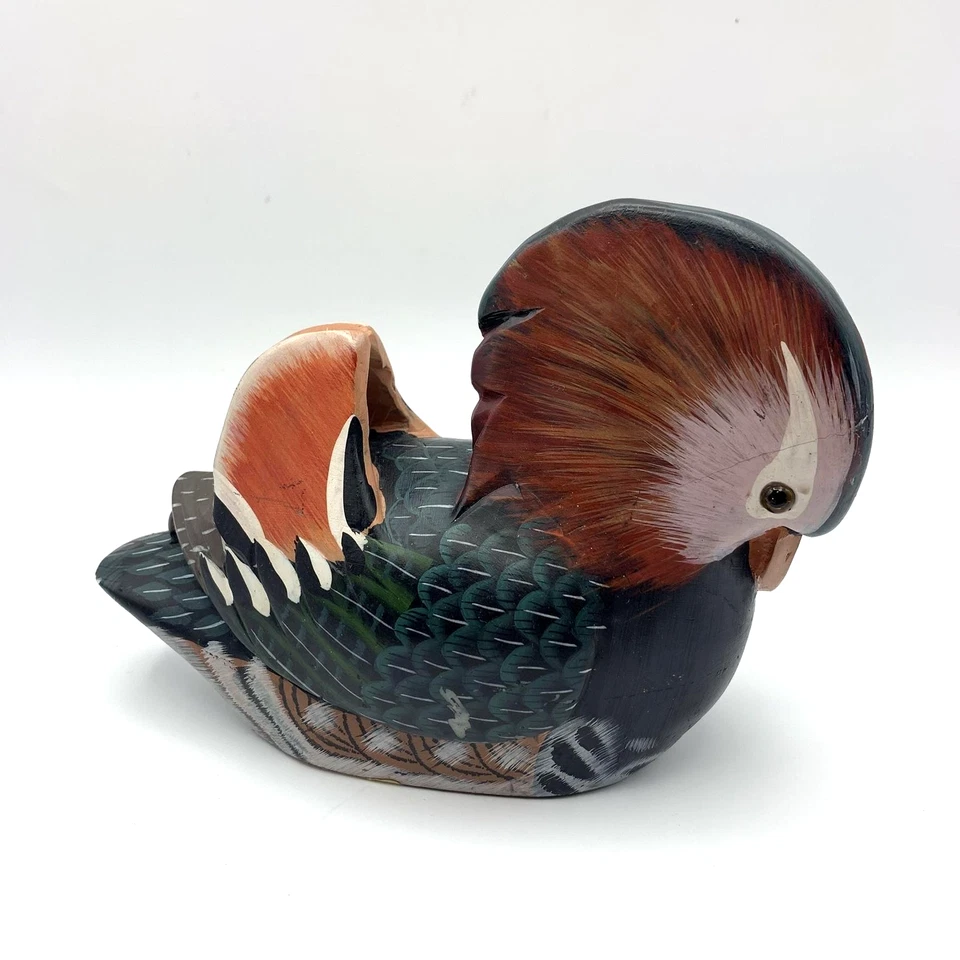 Винтажная фигурка мандарина утки ручная роспись народное искусство скульптура птицы 8 дюймов камень - Изображение 2 из 4