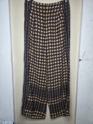 Ett:Twa by Anthropologie Pants Womens 4 Navy & Gold Wide Leg Boho Hippie