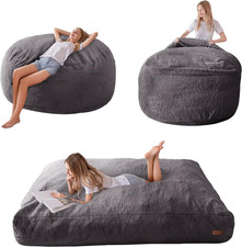 Queen Size Gray Bean Bag Chair Bed for Adults Convertible Sofa Couch Mattress Fo