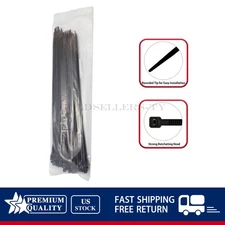 NEW 100x Black Heavy Duty Cable Zip Ties UV Resistant 3.6mm x 12 inches US