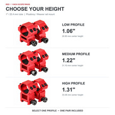 RED 1 Inch Scope Rings Picatinny Weaver Mount Pair Low Medium High Profile