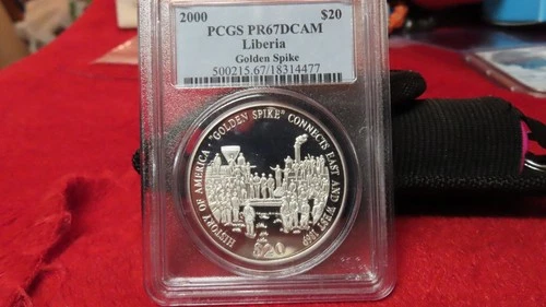 Liberia 2000 Liberia Golden Spike Railroad Trains 999 Silver $20 Proof NGC PF69
