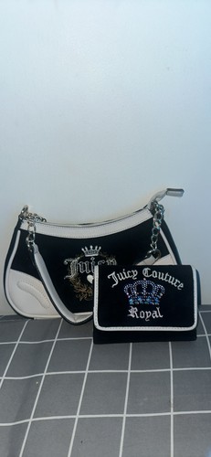 Juicy Couture Royal Shoulder Bag with Chain Strap & Coin Purse, Black/White - Picture 1 of 2