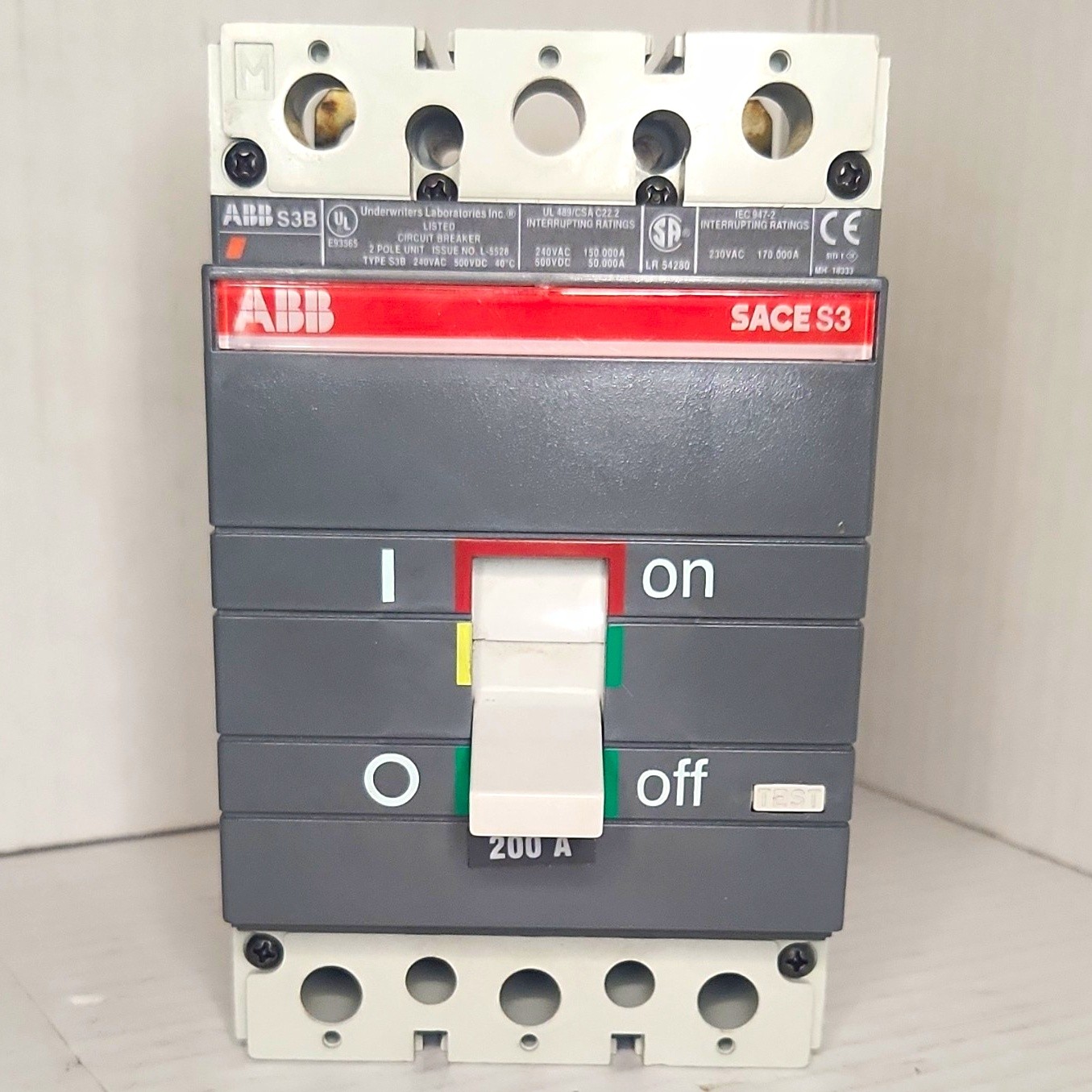 ABB SACE Isomax S3 S3B 200A 2-Pole 240VAC/500VDC AC/DC Circuit Breaker