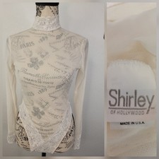 Vintage Shirley of Hollywood sheer Lace trim teddy S M Long Sleeves Bodysuit