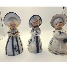 Royal Majestic Bells Porcelain Girl Figurines Set of 3 Blue Floral Vintage G-154