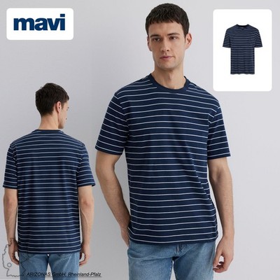 Mavi Herren T-Shirt Kurzarm Gestreift Rundhalsausschnitt Casual Sommer