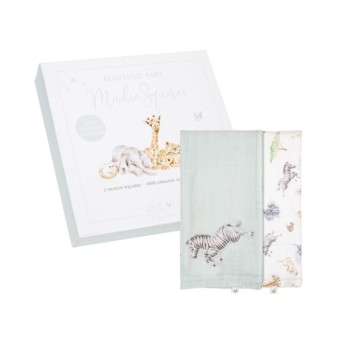 Wrendale Designs Little Wren Safari Design Baby Muslin Squares Baby Shower Gifts