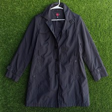 VTG Gallery Women's Black Hooded Lined Hidden Button Front Weather Coat Size M
