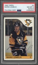 1985 Topps Mario Lemieux Rookie RC #9 PSA 8 Auto 8 HOF Pittsburgh Penguins