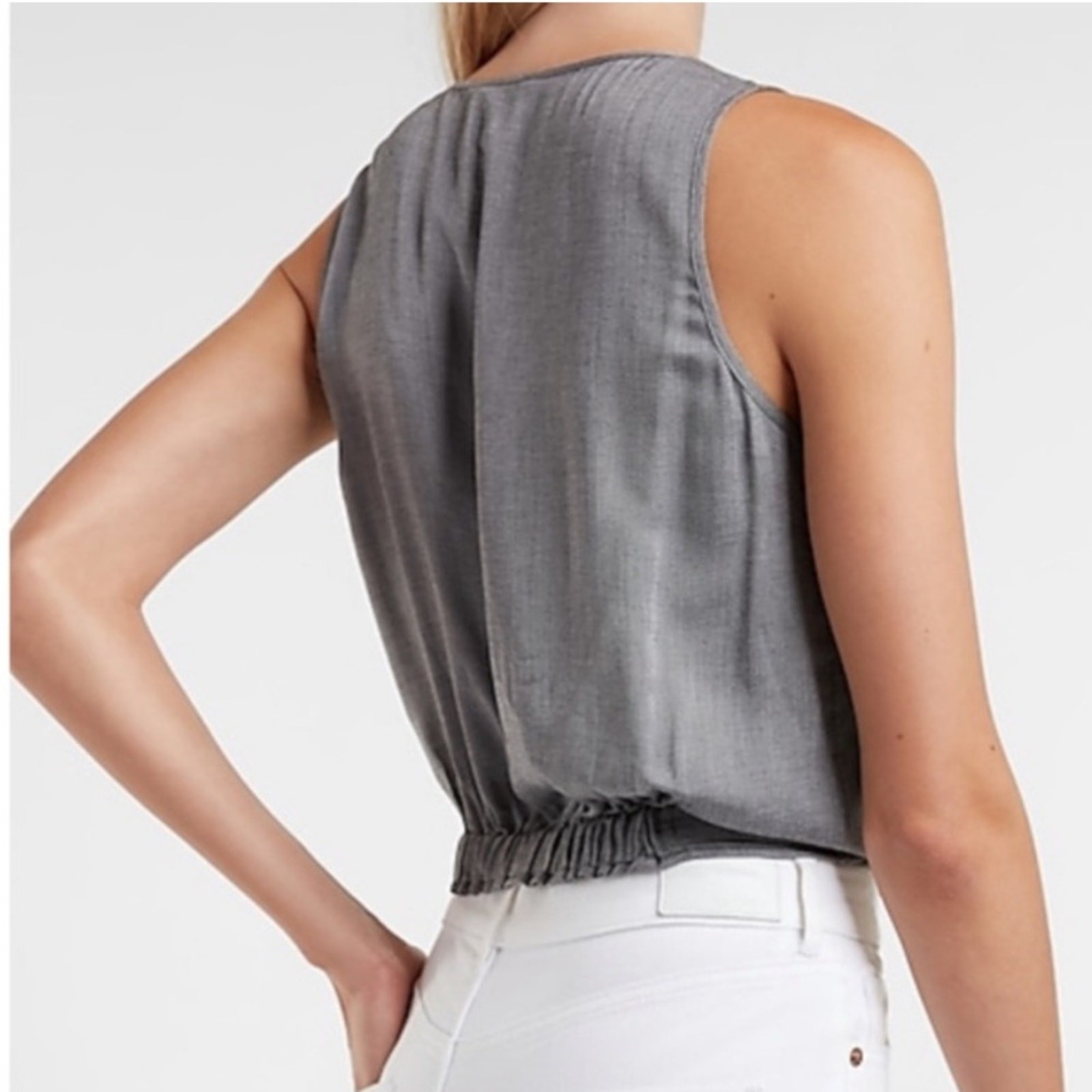 Express Tie Front Blouse Gray Button Sleeveless M… - image 2