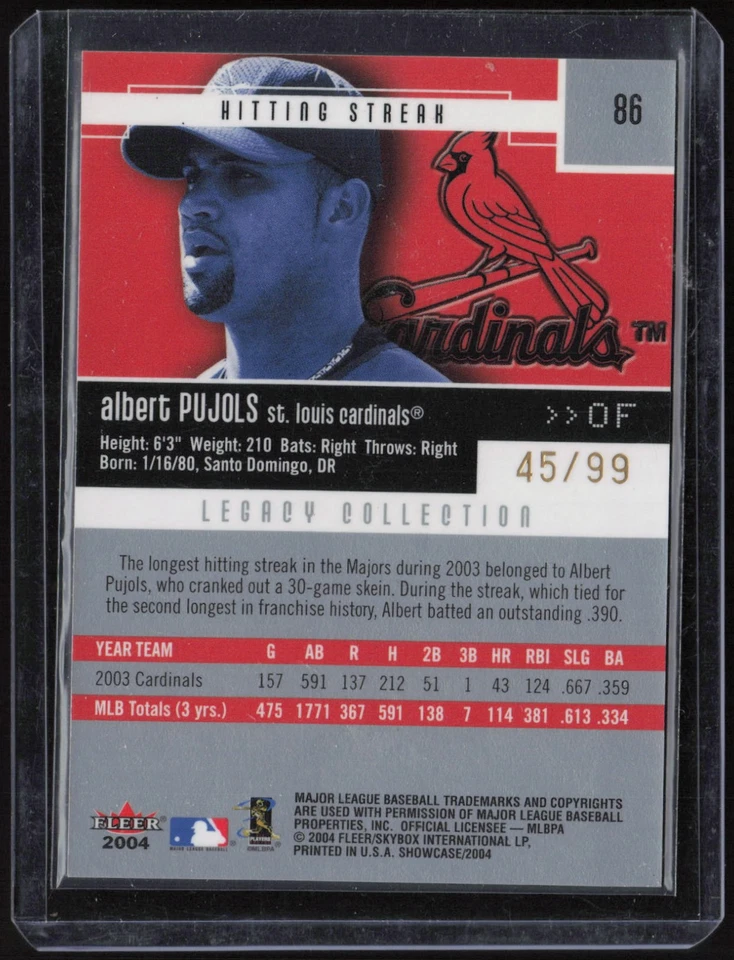 2004 Fleer Showcase Legacy Collection #86 Albert Pujols /99  - Image 2 of 2