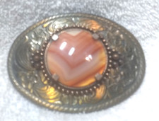 Orange White Mosaic Round Stone in Bronze Tone Flower Oval Belt Buckle Frame