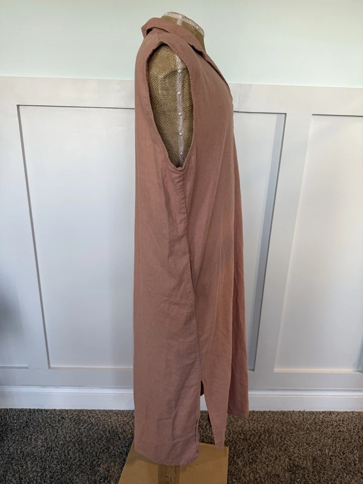 Vestido midi feminino Aura mistura de linho gola V mistura decote L lagenlook praia - Imagem 3 de 4