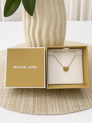 Michael Kors Gold Tone Heart Pendant Necklace Crystal Pavé