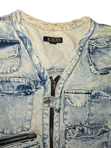 Chaleco de mezclilla Kroix Classics vintage lavado de varios bolsillos para mujer talla M corto - Imagen 5 de 8