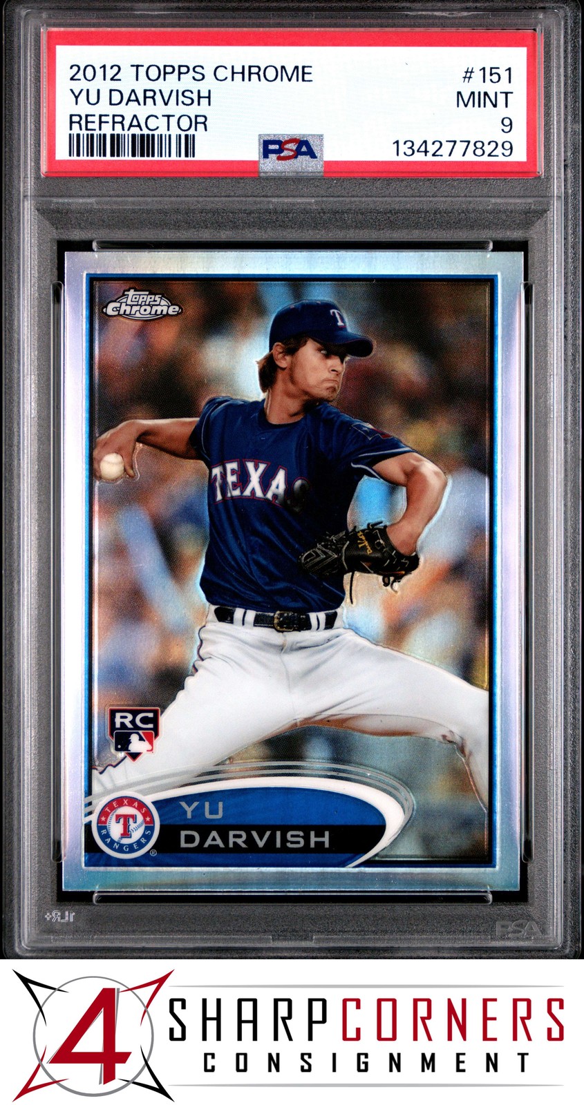 2012 TOPPS CHROME REFRACTOR #151 YU DARVISH RC PSA 9