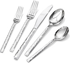 Elegant 40-Piece Hammered Silverware Set for 8 - Dishwasher Safe Stainless Steel