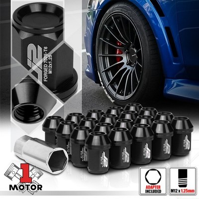 (20)J2 ENGINEERING Black M12x1.25 35mm Aluminum Closed End Tuner Lug Nut+Adapter
