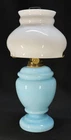 Antique Blue Opaline Milk Glass Miniature Acorn Oil Lamp w/ Shade