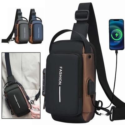 Anti-theft Men's Sling Crossbody Bag Chest Shoulder Messenger Backpack USB Port