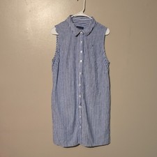 Tommy Hilfiger Women's Cotton Shirt Dress Size 12 Stripes Blue White