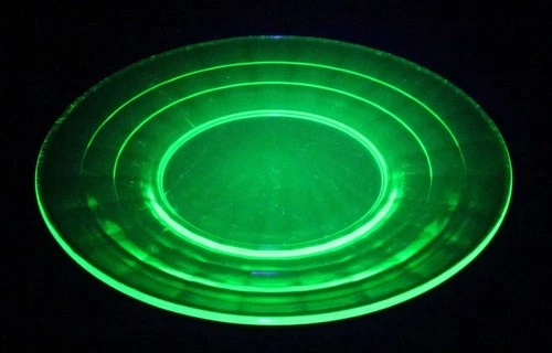 Uranium Glass Green Vintage Hocking Block Optic Lunch Plate UV GLOWY GLASS