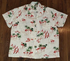 Paradise Found Mens 100% Rayon White Pink Flamingos Hawaiian Camp Shirt XXL 2XL