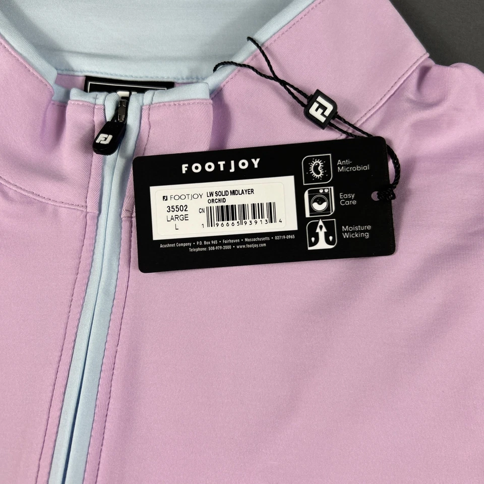 Pullover de golf FootJoy ligero sólido 1/4 cremallera grande nailon orquídea precio de venta sugerido por el fabricante 125 USD Foto 2 de 4