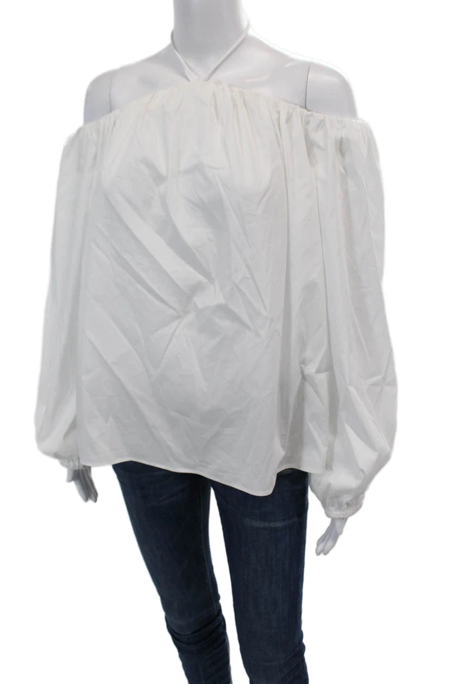 Blusa Simon Miller Mujer Manga Larga Hombro Descubierto Blanca Algodón Talla Mediana Foto 2 de 4