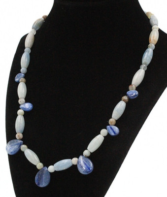Jay King DTR Signed Sterling Silver Aquamarine Agate Beaded Summer Necklace