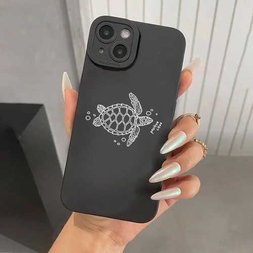 Black Sea Turtle Print Silicone Phone Case for iPhone 16 15 14 Pro Max 11 12 13 - Picture 28 of 60