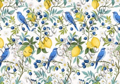 Vögel, Gartenvögel, Zitrone, Italienische Essbare Tortenfolie, 2er Set Zuckerguss Blätter