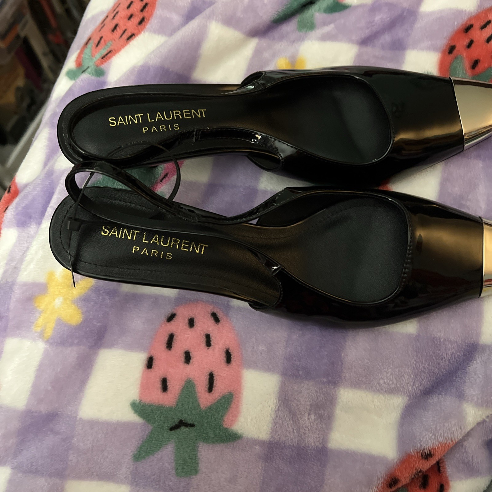 Schienali Saint Laurent Paris neri in pelle verniciata taglia 9 US 39 EUR nuovi con etichette