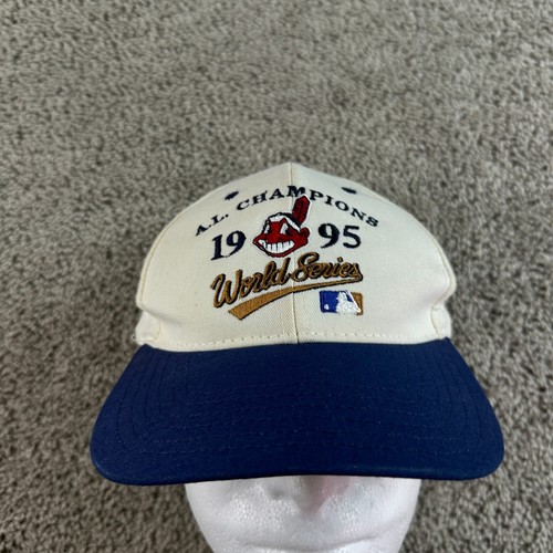 VINTAGE 1995 Cleveland Indians World Series Hat Mens Chief Wahoo Snapback Twins - Picture 2 of 12
