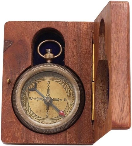 RII Nautical Navy Pocket Brass Compass Gift to Son with Engraved Wooden Box - Picture 3 of 5