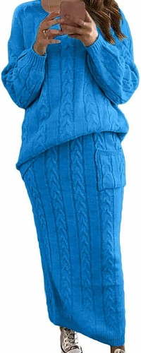 Women's Winter Chunky Cable Knit Long Skirt 2 Piece Outfit Sweater Sets NewS~XXL