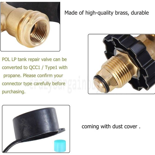 Universal Brass POL LP Tank To QCC1 Type1 Hose Adapter Propane Gas Gauge Meter - Picture 10 of 12