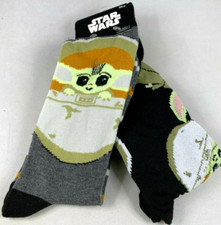 Star Wars Grogu Mandalorian 2 Pairs Socks Crew Cut Size 6-12 Baby Yoda The Child