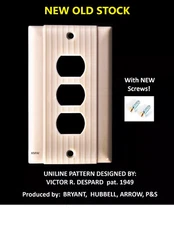 NOS vtg UNILINE Ribbed Bakelite DESPARD TRIPLE 3 OUTLET Wall Plate Cover IVORY