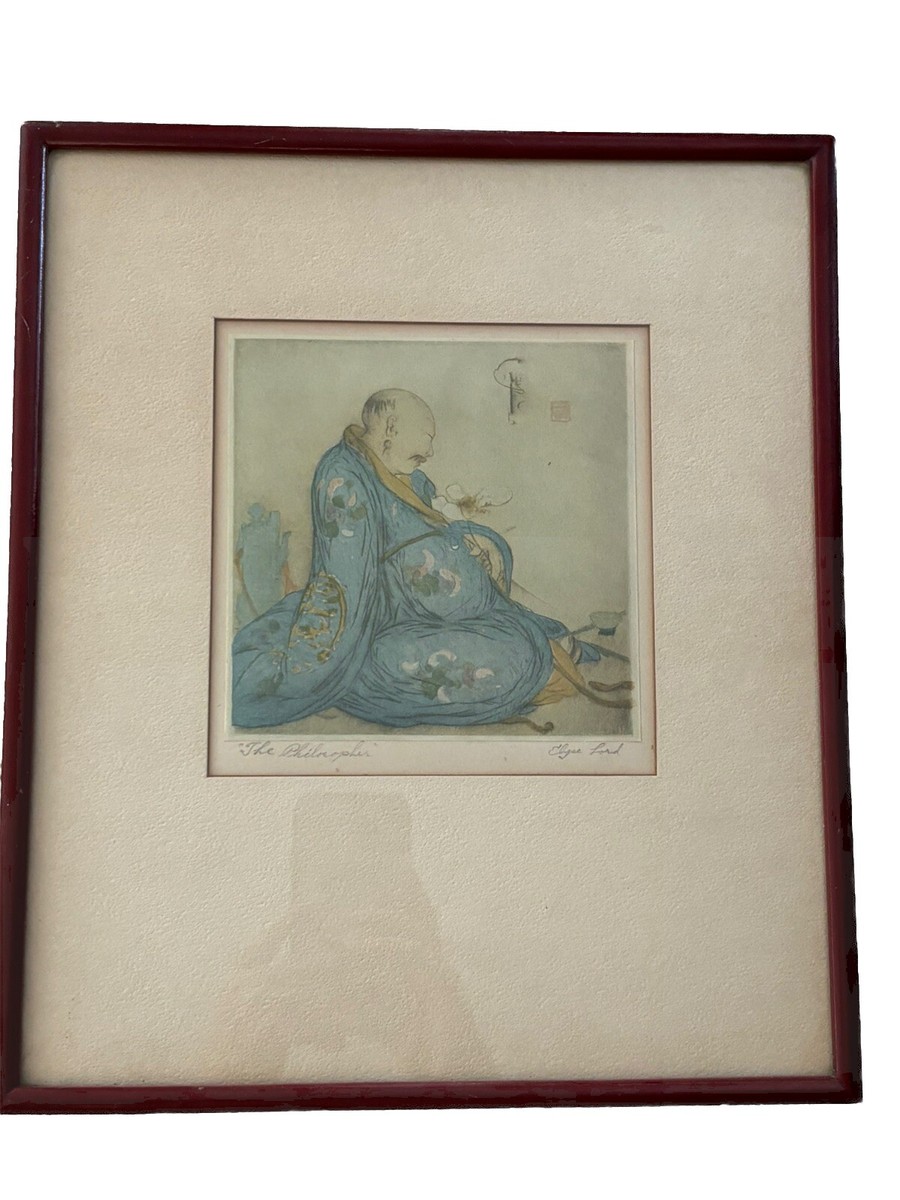 Elyse Ashe Lord signed etching / woodcut “The Philosopher