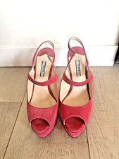 PRADA Pink Suede High Platform Heels with Ankle Strap and Open Toe - Size 37.5