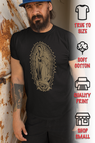 ShirtBANC Mens Graphic Shirt Virgen de Guadalupe Tshirt, Golden Virgin Mary - Picture 2 of 5
