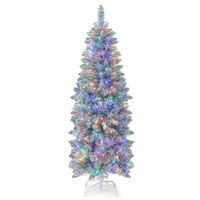 5FT Pre-Lit Artificial Christmas Tree Hinged Pencil Xmas Tree W/ 190 LED Lights