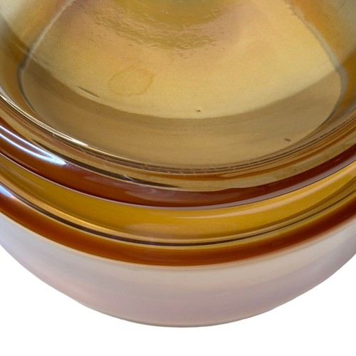 Eisch German Art Glass Champagne Gold Aurine Iridescent Vase Bowl 7" Tall signed - Picture 6 of 7