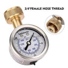 Glycerine Filled Stainless Steel Water Pressure Test Gauge, 0-200 psi/kpa, 3/4"