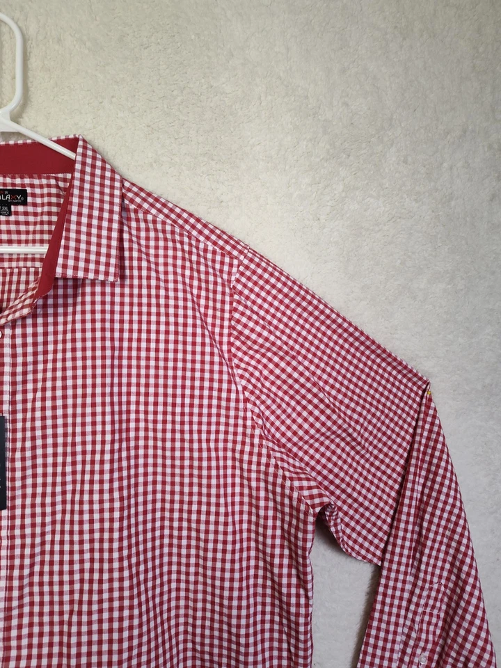 Camisa Galaxy Hombres 3XL Borgoña Cuadros Mezcla de Algodón Abotonada Manga Larga Calce Ajustado Foto 3 de 4